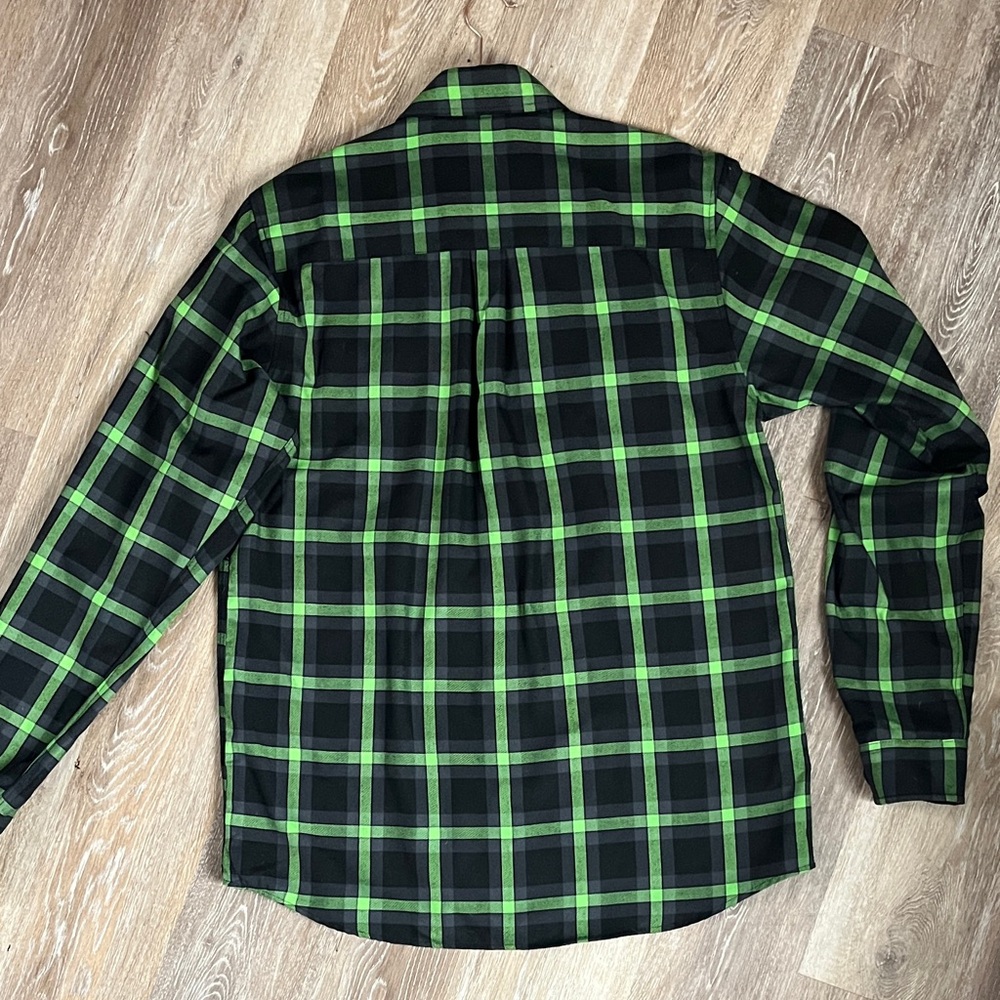 RARE DIXXON LARGE TALL Shifter Black & Green Plaid Snap-Front Button Down Shirt - Picture 2 of 4